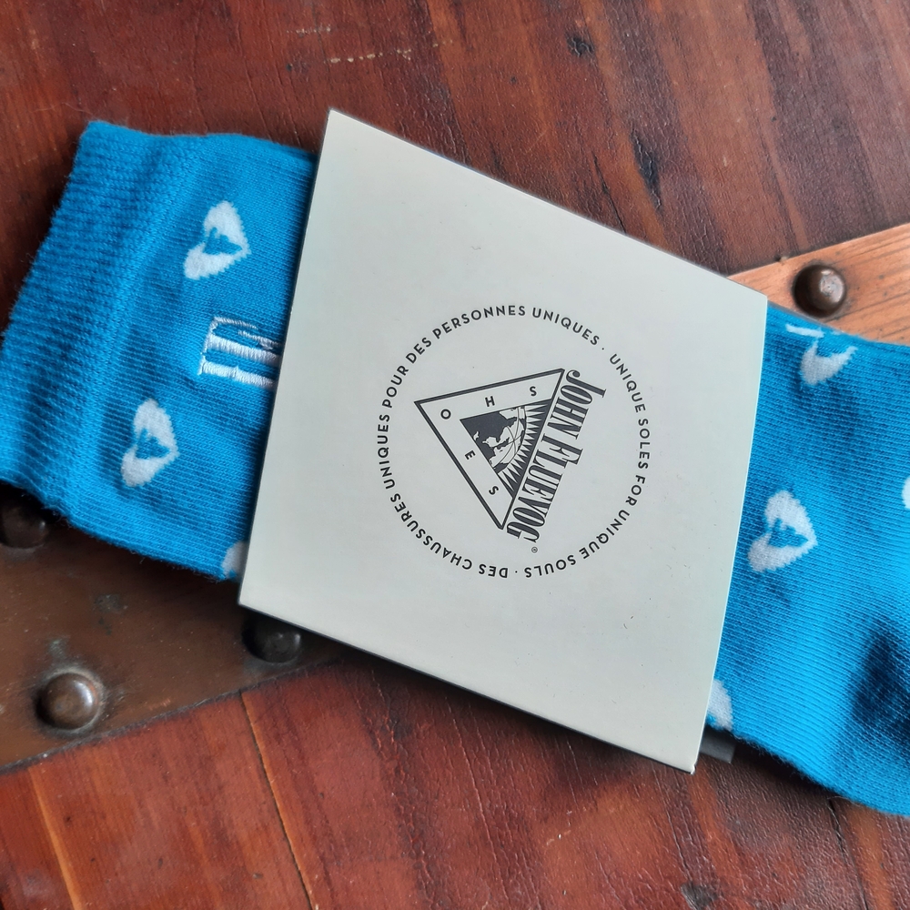 John Fluevog Blue Heart Pattern Socks